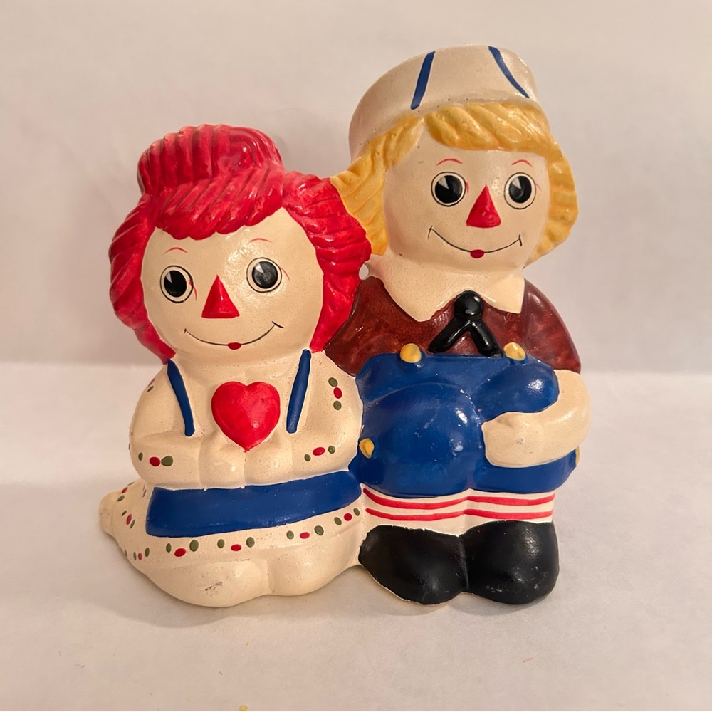 Vintage Raggedy Ann & Blond Andy Ceramic Coin Bank 1950’s No Plug